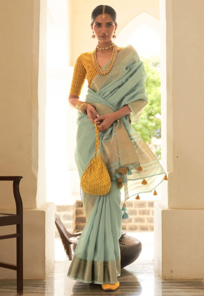 Organza Saree with blouse in Sky blue colour 2032