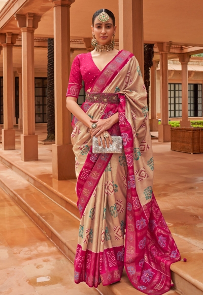 Patola silk print Saree in Beige colour 622
