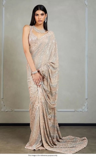 Bollywood Model Peach color georgette sequins saree