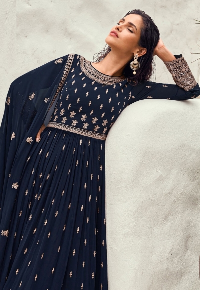 Navy Blue Pure Fox Georgette Palazzo Suit main image 1