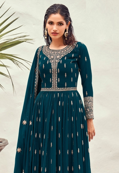 Teal Georgette Straight