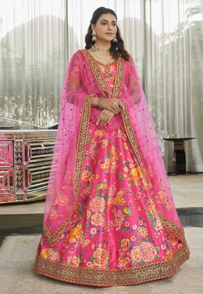 Art silk floral lehenga choli in Pink colour 7513