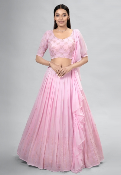 Georgette a line lehenga choli in Pink colour DRS10009