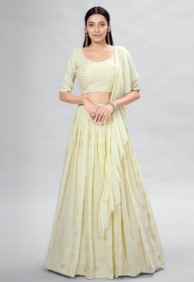 Georgette a line lehenga choli in Yellow colour DRS10004