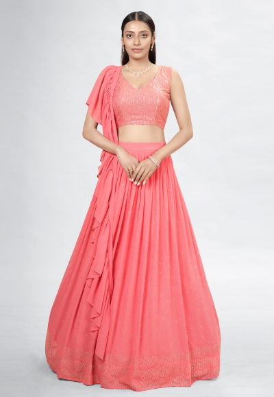 Georgette a line lehenga choli in Pink colour DRS11003