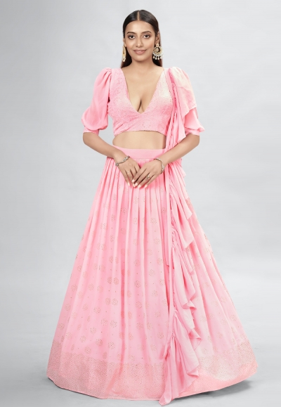 Georgette a line lehenga choli in Pink colour DRS11009