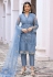 Net embroidered pakistani suit in Sky blue colour 2012