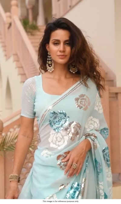 Bollywood Manish Malhotra inspired sea blue sequins saree