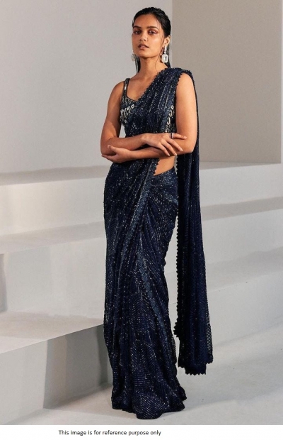 Bollywood Model Navy blue sequins georgette party saree