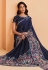 Satin crepe Saree with blouse in Navy blue colour 22910