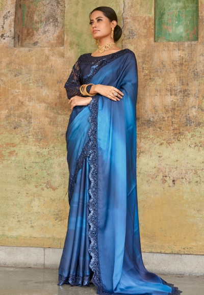 Satin Saree with blouse in Blue colour 1102a