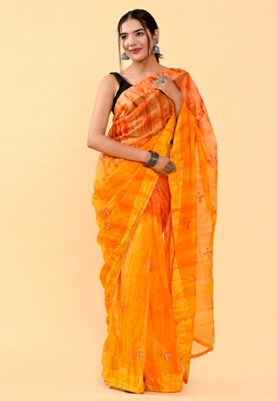 Cotton half n half Saree in Orange colour 403