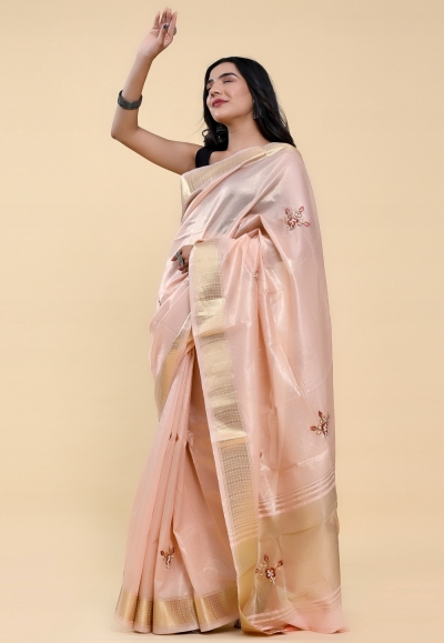 Pansy pink cotton saree with blouse