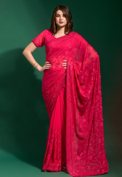 Georgette Saree with blouse in Pink colour 8026