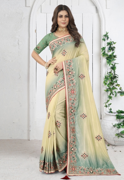 Silk Saree with blouse in Yellow colour 6909