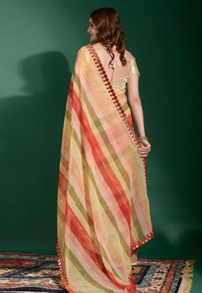 Women's Chiffon Beige Embellished Designer Saree With Blouse Piece