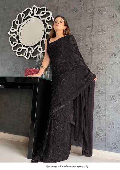 Bollywood Model Black Rangoli silk sequin saree