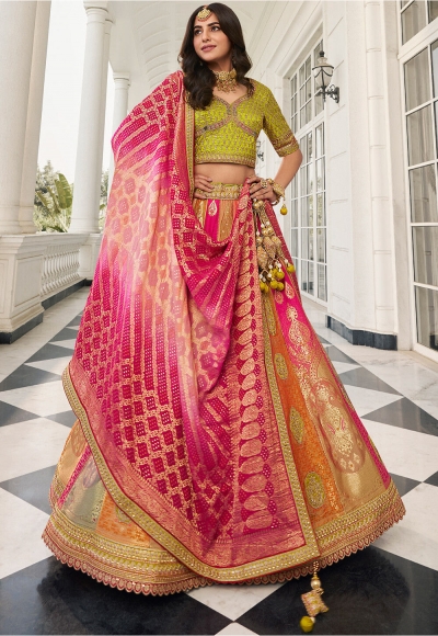 Woven Jacquard silk wedding lehenga choli in Multi color