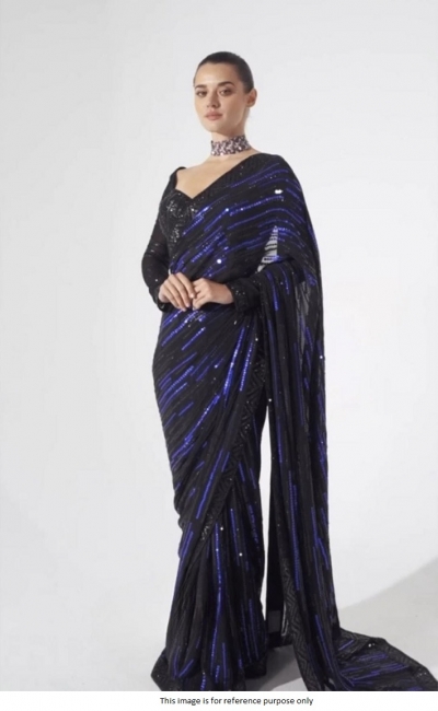 Bollywood model Black and blue sequins georgette saree