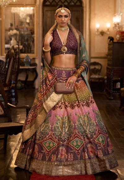 Silk circular lehenga choli in Purple colour 1153