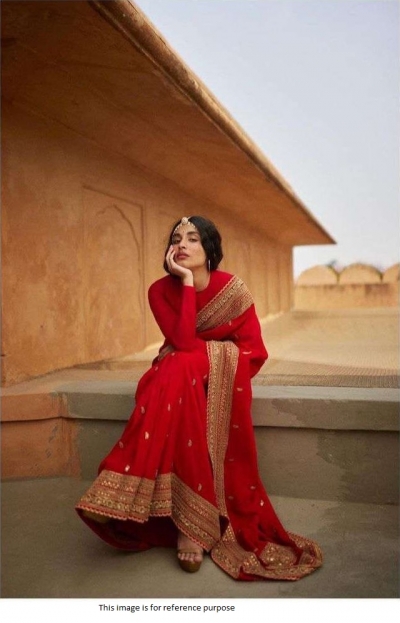Bollywood Sabyasachi inspired red georgette wedding saree