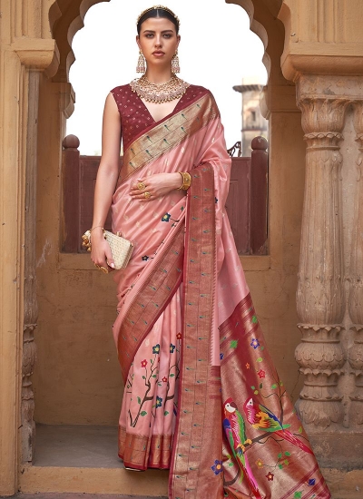 Fancy Pink Silk Party Wear Weaving Saree SUKANYA 855