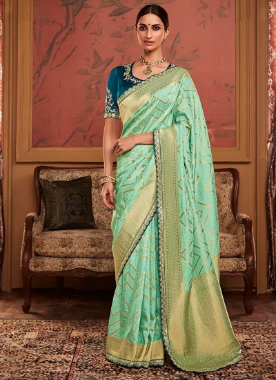 Pista Green Dola Silk Wedding Wear Embroidery Work Saree MAHARANI 182