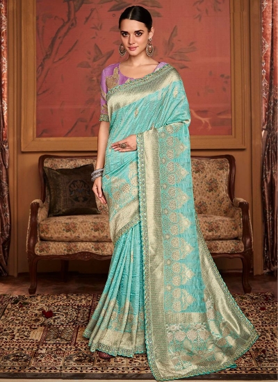 Sky Blue Dola Silk Wedding Wear Embroidery Work Saree MAHARANI 189