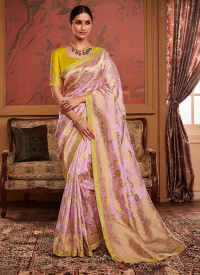 Light Pink Dola Silk Wedding Wear Embroidery Work Saree MAHARANI 190