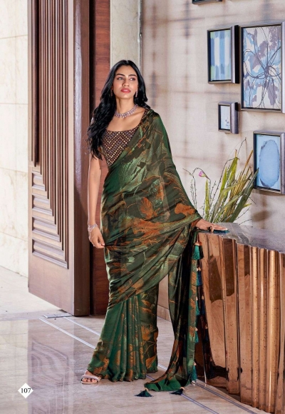 Green 3D Velvet designer saree with blouse 107