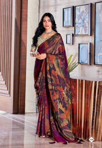 Multi color 3D Velvet designer saree with blouse 108