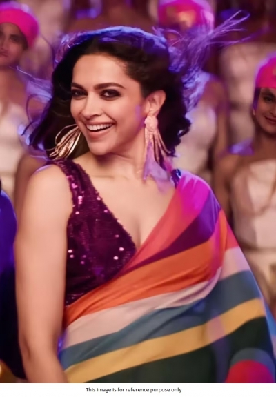 Bollywood Deepika Padukone inspired multi color stripes georgette saree