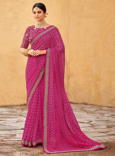 Rani pink georgette designer Bhandini saree with blouse 1005