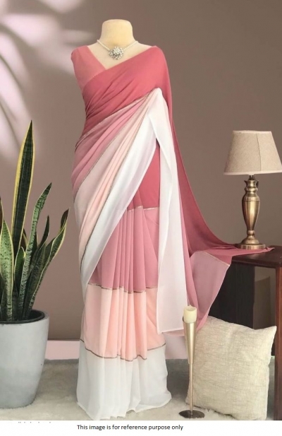 Bollywood Model White and pink multi color georgette saree
