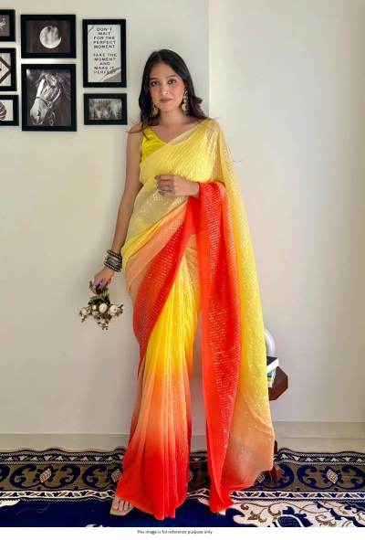 Bollywood Model crush georgette sequins saree in Yellow color