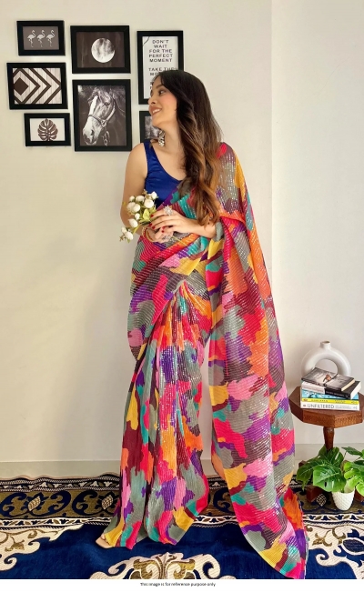 Bollywood Model crush georgette sequins saree in multi color