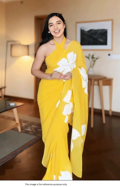 Bollywood Model Yellow floral georgette ready to wear saree