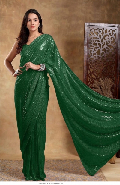 Bollywood Model georgette sequins party wear saree in Bottle green