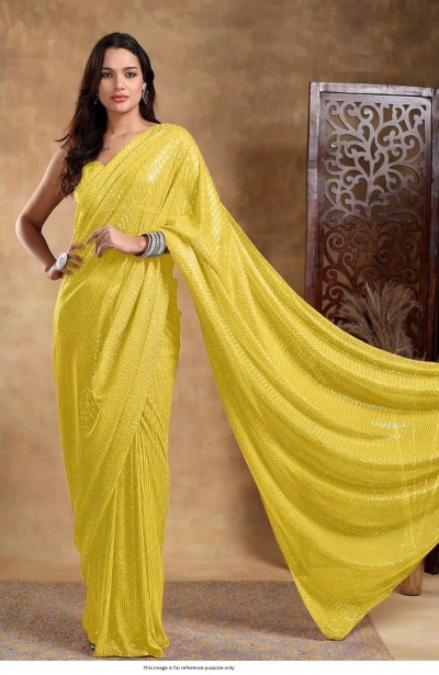 Bollywood Model georgette sequins party wear saree in Yellow