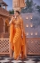Indian wedding georgette crop top cape suit in orange colour