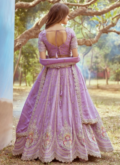 Golden Tissue Lavender Sequins Reception Lehenga Choli