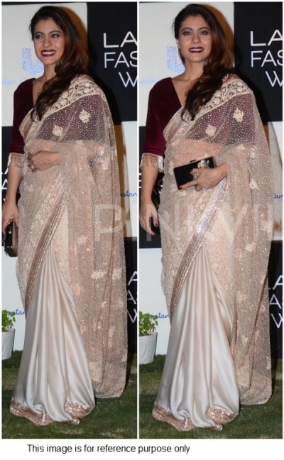 Kajol beige and maroon silk georgette and net bollywood saree