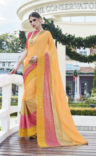 Party-wear-Yellow-color-saree