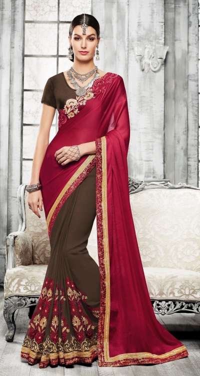 Party-wear-maroon-brown-color-saree