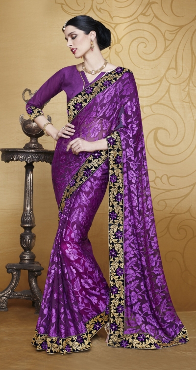 Party-wear-Violet-color-saree