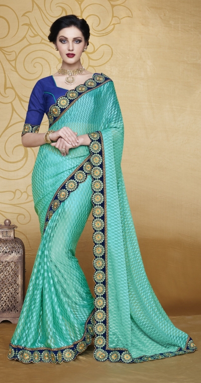 Party-wear-Turquoise-2-Blue-color-saree