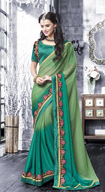 Party-wear-Multi-Green-color-saree
