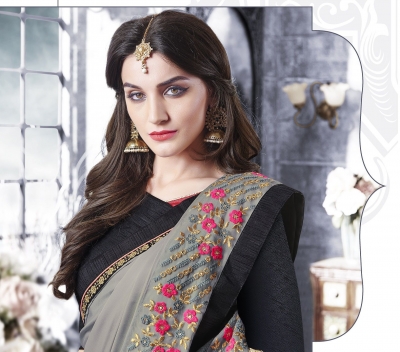 Party-wear-ash-black-color-saree
