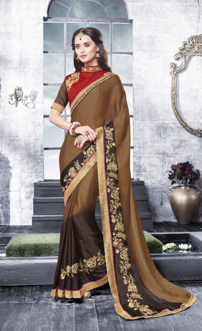 Party-wear-brown-black-color-saree