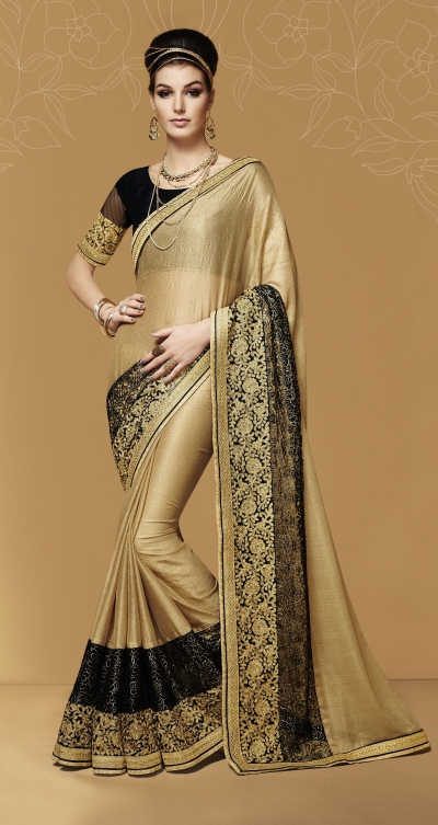 Party-wear-Beige-black-color-saree